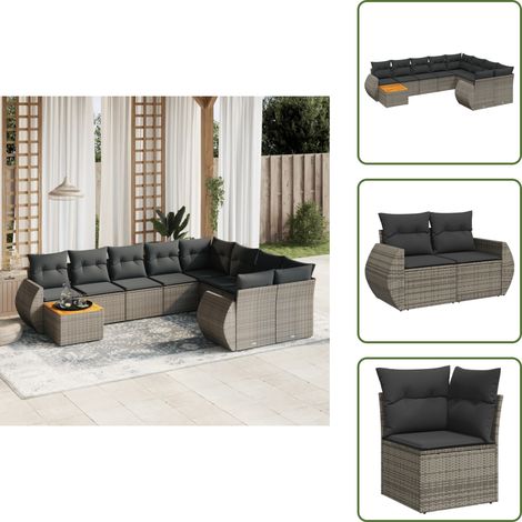 10-tlg. Garten-Sofagarnitur mit Kissen Grau Poly Rattan - Gartenmöbel - Sofas - Outdoor Möbel - Rattan Möbel - Esszimmergarnituren (1/5)