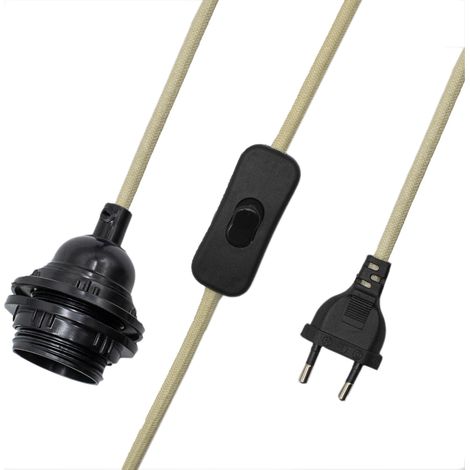 Cable alimentacion trenzado portalampara E27 con interruptor 2 M Beige (1/5)
