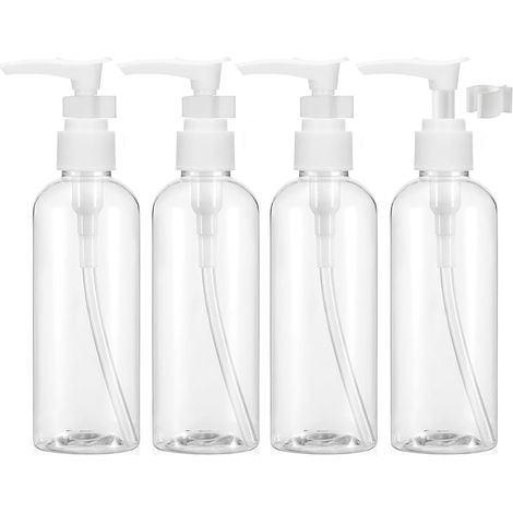 4 Pièces Flacon Pompe Vide, 100 ml Flacon Voyage, Bouteilles de Voyage Transparentes, Pompe en Bouteille de Voyage Rechargeable (1/5)