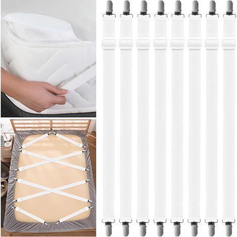 Ensemble de 8 draps élastiques, draps (35-130 cm), draps réglables avec pinces métalliques, convient pour lits, banquettes d'angle, fauteuils, coussins et matelas (1/5)