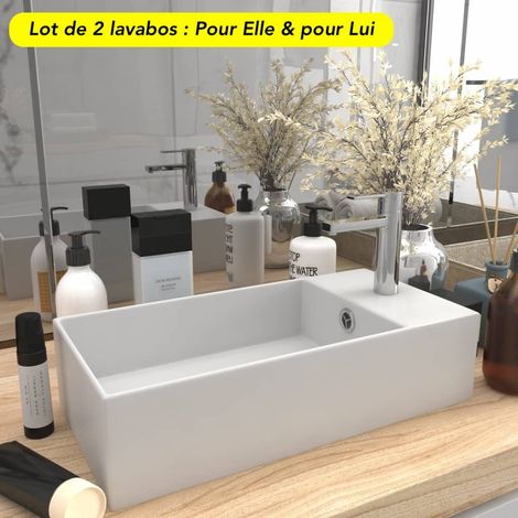 Lot de 2 Lavabos de Salle de Bain Chic & Moderne Blanc. SANS Mitigeur (1/5)