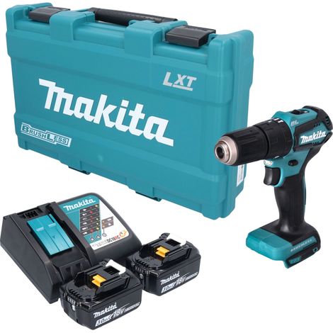 Taladro atornillador de percusión a batería Makita DHP 483 RFK de 18 V, 40 Nm, sin escobillas + 2 baterías de 3,0 Ah + cargador + maletín (1/5)