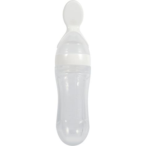 Biberon d'alimentation en silicone 90ml pour bébé et enfant avec cuillère, distributeur de céréales et purée fraîche (Blanc) (1/5)