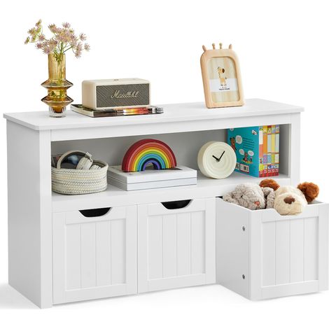 Meuble de Rangement pour Jouets, Étagère pour Enfants, Armoire, Commode, avec 3 Rangements à roulettes, pour Salon, Chambre, Salle de Jeu, 30 x 102 x 60 cm, Blanc Nuage LHS380W01 (1/5)