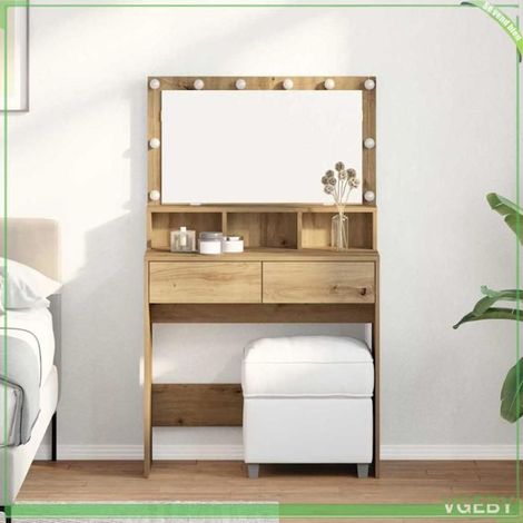 Table de Toilette - ABI - Chêne artisanal - Éclairage LED - 1 tiroir - Miroir inclus (1/5)