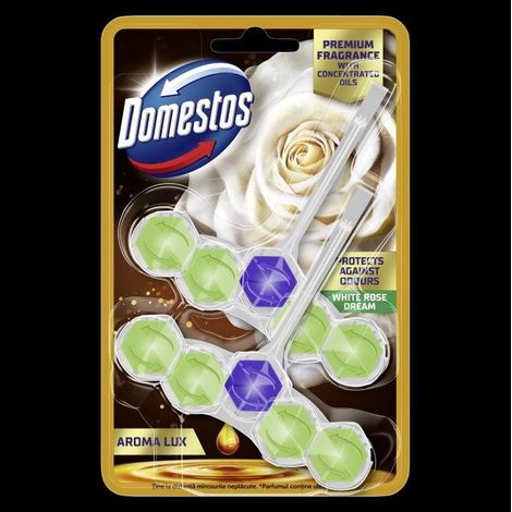 DOMESTOS Power 5 Aroma Lux Bloc Toilette Rose Blanche & Huile d'Arbre à Thé Vert 2 x 55 g
