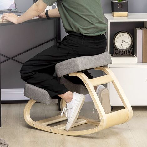 Silla ergonómica de oficina de rodillas, asiento inclinado, abedul, 120 kg, gris DESVIAE (1/5)