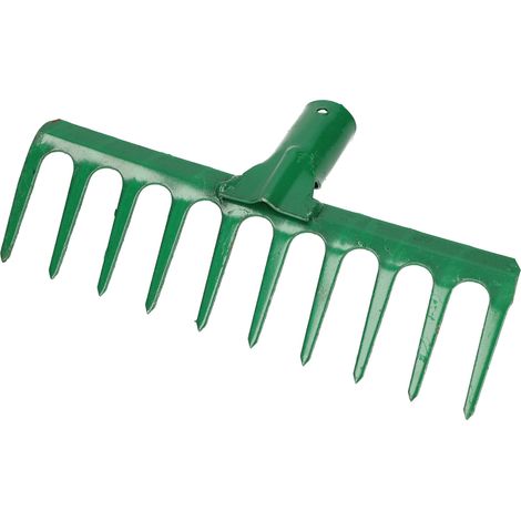 KOTARBAU® Rateau à Feuille - Métal - 25,5 cm - Râteau Jardin - 10 Dents - Vert - Outil Robuste Pour Entretien Gazon Jardinage - sans Manche (1/5)