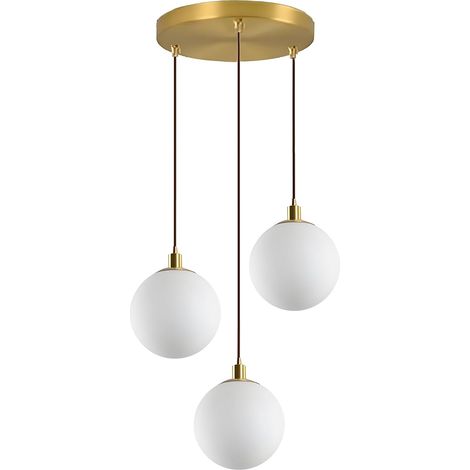Minimaliste Luminaire Suspension Avec Boule de Verre Blanche Abat jour,Groupe de Lampes Suspendues Modernes à 3 Lumières,Plafonnier Pour Cuisine Salon (1/5)