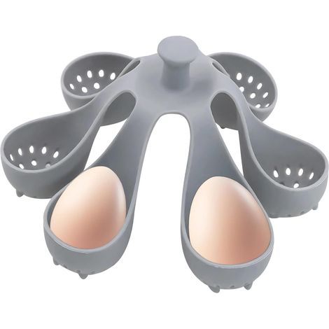 Silicone Egg Steamer Stand - Egg Kettle Holder - Steaming Accessory - Egg Poacher - 6 Compartments - Silicone Steamer Tray - Kitchen Gadget - Gray (1/5)