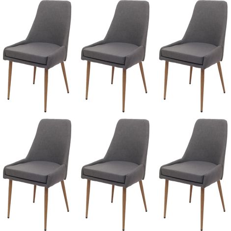 6er-Set Esszimmerstuhl HHG-069, Küchenstuhl Polsterstuhl Stuhl, Stoff/Textil (280g/m²) Metall dunkelgrau