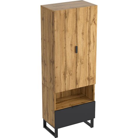 Flurgarderobe mit Kleiderstange, 3 Regalen, 1 Schublade, Naturfarben/Schwarz (1/5)