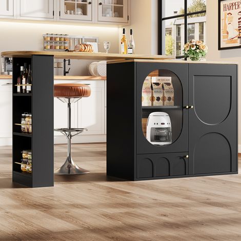 Table de bar pivotante 360° avec rangement, 138 x 39 x 105 cm, noire DESVIAE (1/5)