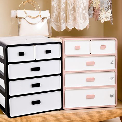[Organisateur de vêtements] Commode de rangement 4 compartiments pour lingerie et chaussettes design motifs roses (PP, 41cm, 5.5lb) (1/5)