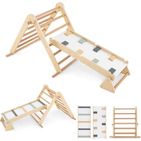 Goplus – Triangle d'escalade Montessori pliable et réglable – Parcours motricité bois pour enfants 3 ans + – Capacité 50 kg – Dimensions 115 x 69 x 60 cm (1/5)