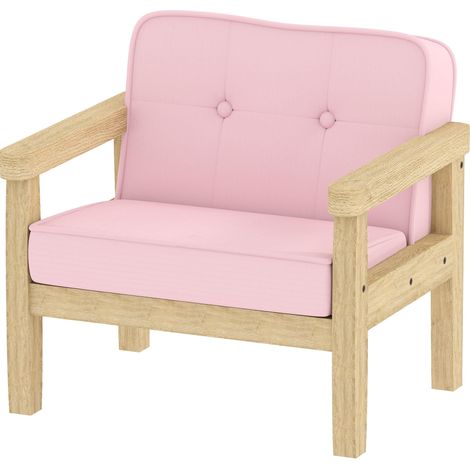 Fauteuil enfant en velours côtelé doux, structure en bois, assise et dossier rembourrés, 46,5 x 44 x 45 cm, rose (1/4)