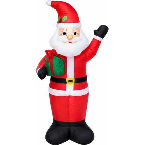 Père Noël gonflable de 1,5 m avec boîte cadeau, lumière LED, décoration de jardin en polyester conforme aux normes européennes (1/2)