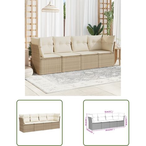 The Living Store Salon de jardin avec coussins 4 pcs beige résine tressée - Ensemble Salon De Jardin - Mobilier Extérieur - Canapé Jardin - Résine Tressée - Rotin Synthétique (1/3)