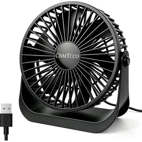 CNMTCCO Ventilateur USB de Bureau Silencieux, Ventilateur Portable 3 Vitesses, Petit Ventilo de Table 360° Rotation, Câble USB 2M Long, Ventilateur de Bureau pour Chambre, Maison, Camping, Noir (1/5)