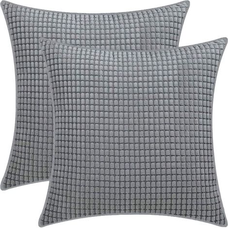 Taie d'oreiller en Grains de maïs, taie d'oreiller Souple en Velours côtelé, Maison Salon Chambre décoration canapé Housse de Coussin (2pcs grisfoncé, 45x45cm)