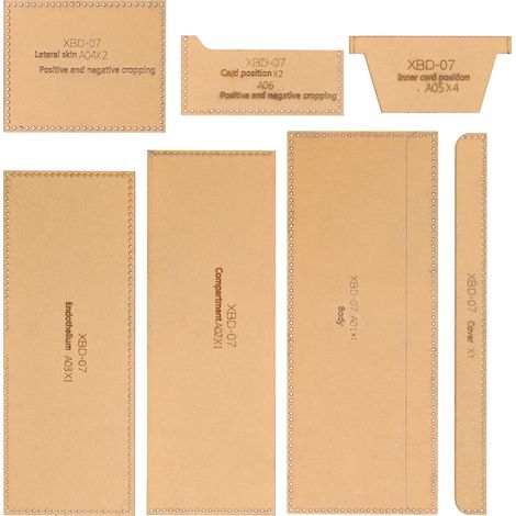 7 Pcs Gabarit Acrylique Portefeuille Couture Cuir Bagage Patron Découpage Moule XBD‑07 (1/5)