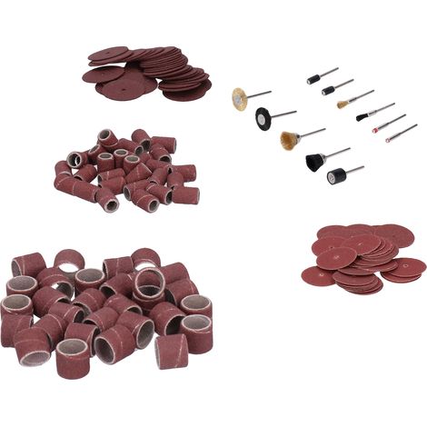 Kit accessoire pour meuleuse : lot de bandes abrasives, brosses, mandrins et dispositif anti-poussière (1/5)