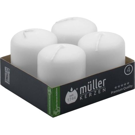 Lot de 4 Bougies Piliers Blanches - Ø 48 x 62 mm - 10 Heures Longue Durée - Cire Sans Parfum, Anti-Goutte, Non Toxique - Bougie Décorative Pour la Maison, Mariage - Qualité RAL (1/5)