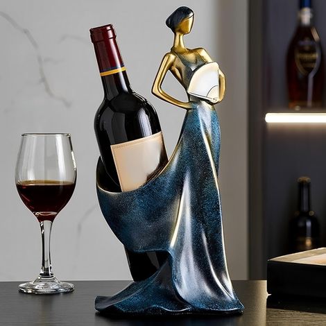 Casier à vin décoratif en résine pour comptoir femme bleu