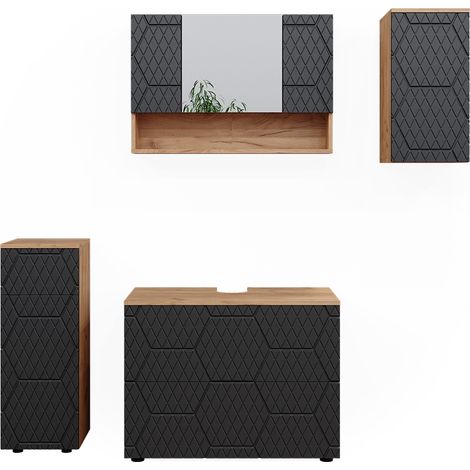 Meubles bain Irma, Anthracite avec structure en nid d'abeille, 4 pièces, Vicco