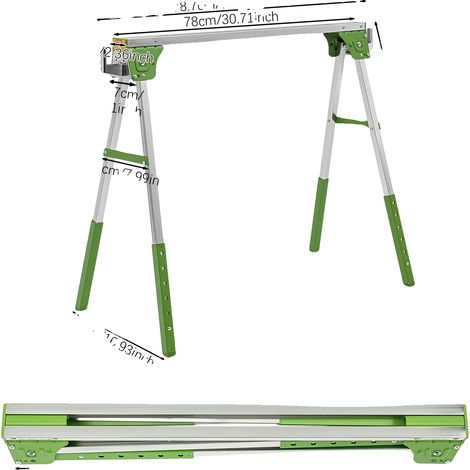 Tréteau Pliant, Hauteur Réglable, Haute Capacité de Charge, Vert (1/2)