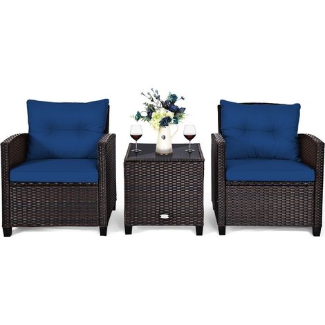 3 Piece Patio Furniture Set Outdoor All Weather Rattan Sofa Chair Set (1/5)