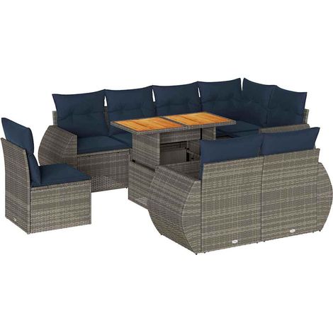 Maison Exclusive - Set Divano da Giardino 9 pz con Cuscini Grigio in Polyrattan (1/5)