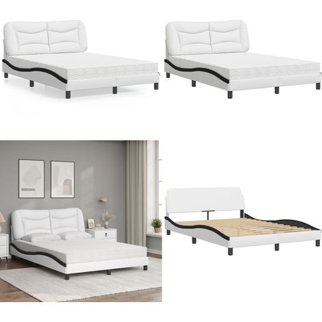 Bett mit Matratze Weiß und Schwarz 140x200 cm Kunstleder - Betten - Doppelbetten - Boxspringbett - Schlafzimmermöbel - Kunstlederbett - Home & Living (1/5)