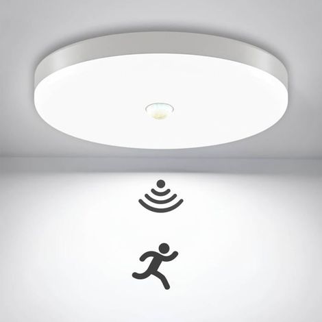 Plafonnier LED 12W 6500K avec détecteur de mouvement — Blanc, pour balcon, couloir, jardin, garage (1/5)