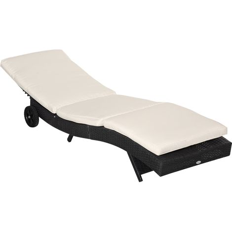 Lettino Prendisole da Giardino con Schienale Regolabile e Cuscino 207x70x70 cm in Rattan PE Nero (1/5)