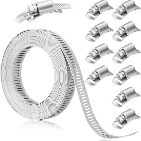 5 Mètres Collier de Serrage Inox, Collier de Serrage Métallique - 5 m x 12.7 mm, 304 Inox, avec 10 Collier de Fixation (1/5)