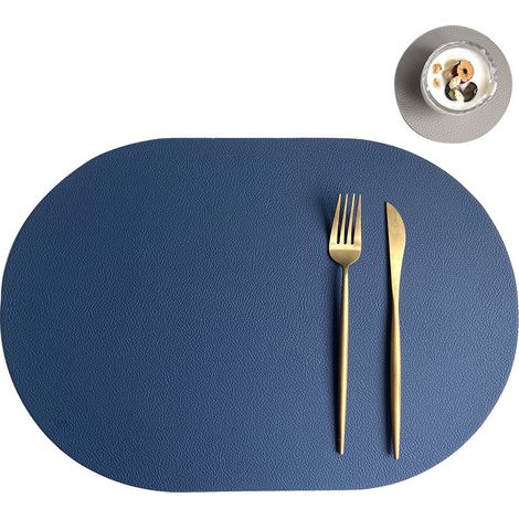 Ensemble de 4 sets de table ovales bleus, 43,5 x 30 cm, thermiquement isolés, en imitation cuir. (1/4)