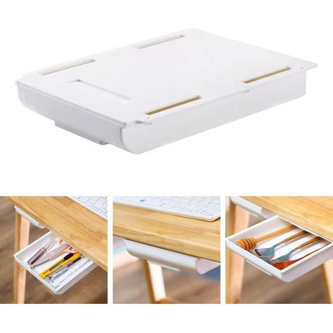Tiroir Sous le Bureau,Tiroirs de Rangement Autocollants,Boîte de Rangement pour Organisateur, Auto Adhésifs,Cachée,Blanc,Pour la Maison,25.5×20×4.2cm (1/5)