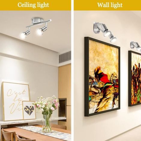 Plafonnier LED - 2 Spots Pivotants - Pour Salle De Bain Salon Cuisine - 2800 K - 12 W - 220 V - Nickel Mat (1/4)