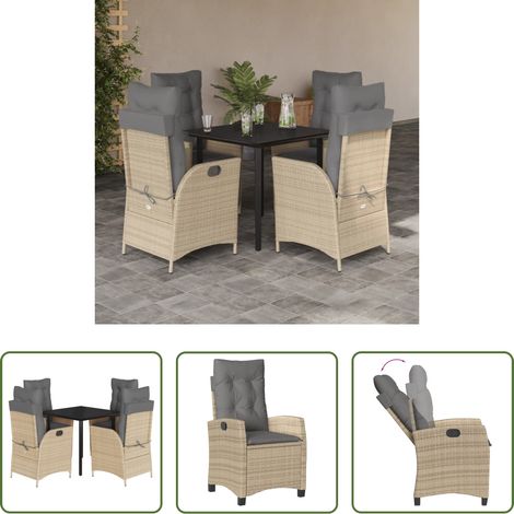 vidaXL Gartenessgruppe -  5-tlg. Garten-Essgruppe mit Kissen Beige Poly Rattan (1/5)