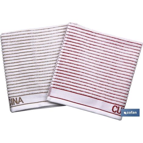 PACK 2 PAÑOS COCINA 50X50 BEIGE/ROJO