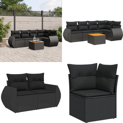 6-tlg. Garten-Sofagarnitur mit Kissen Schwarz Poly Rattan - Gartengestell - Gartenmöbel Set - Outdoor Möbel - Lounge Set - Rattan Gartenmöbel - Home & Living (1/5)
