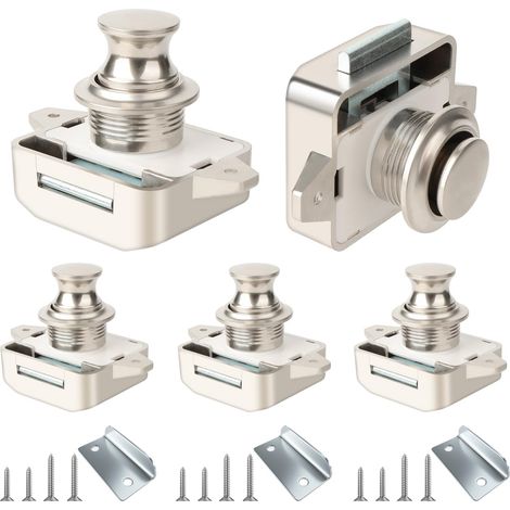5 Pièces Bouton Poussoir Loquet Serrure, Fermoir Bouton Poussoir Verrou Armoire, Serrure Bouton-Poussoir Clé, Camping-Car, Yacht (1/5)