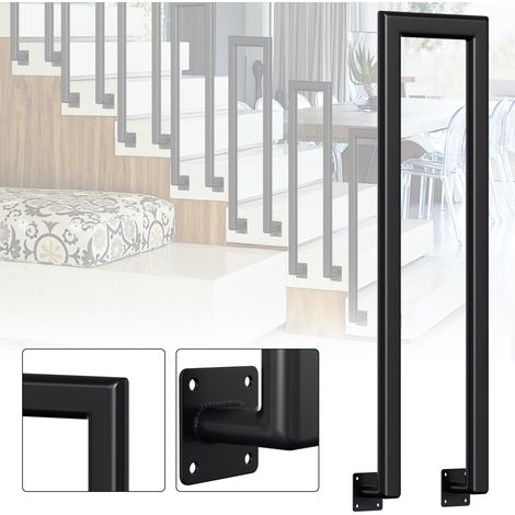 TolleTour Tubo elíptico en forma de U de 100 cm Hierro fundido negro Barandilla con revestimiento en polvo Asidero de escalera Sujeción segura Montaje lateral