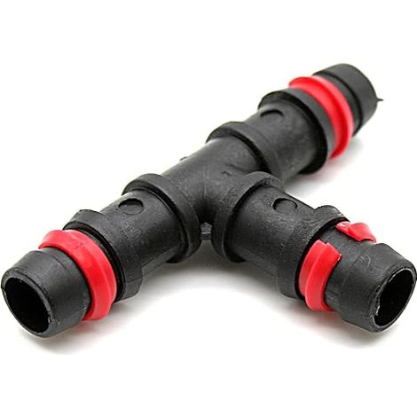 Raccord en T 16mm Pack 100 Connecteur en T Ø 16mm Raccord Tuyau d'Arrosage avec Anneau de Sécurité pour Embout Tuyau Arrosage Goutte à Goutte, Tuyau Irrigation 16mm... (1/5)