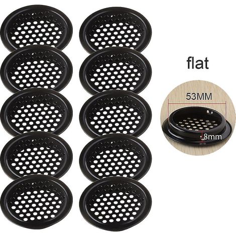 Lot de 10 grilles d'aération circulaires noires pour soffite, en acier inoxydable, 19-53 mm, plates (53 mm). (1/5)