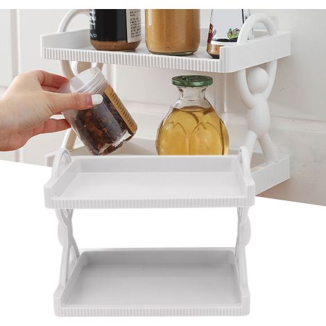 Étagère minimaliste à plusieurs niveaux de style japonais, fixable au mur, avec garde-corps en forme humaine, organisateur de cuisine et de salle de bain à plusieurs niveaux, grise à deux niveaux. (1/5)