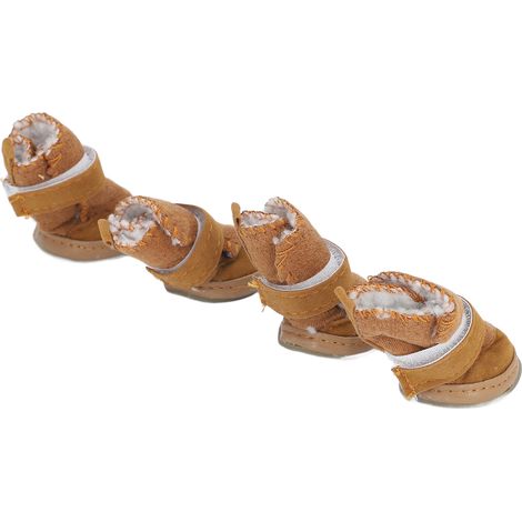 Lot de 4 bottes pour animaux de compagnie, chaudes, douces, antidérapantes, légères et ajustables, pour chats et chiens (Chihuahua, Bichon, Schnauzer), couleur kaki, taille 2. (1/5)