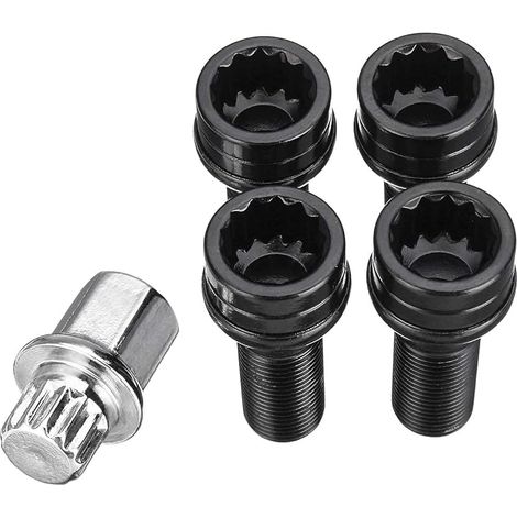 M14 X 1,25 Roue Boulons De Blocage Écrou Noir + Clé Compatible avec BMW Mini R54 R55 R56 R57 R58 R59 R60 F55 F56 F57 Compatible avec BMW 1 2 3 4 5 6 7 Series X1 3 5 6 (1/5)
