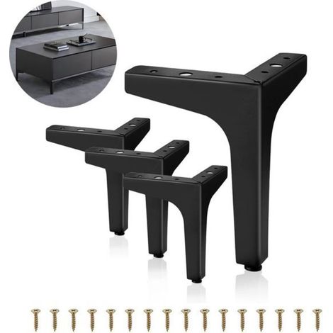 Pieds de meubles triangulaires robustes en métal, 4 pièces, 13 cm, pieds de table avec vis, protection de sol antidérapante, pièces de rechange de style industriel noir mat.